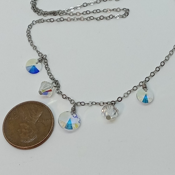 👍 5 for $20 vintage Aurora Borealis crystals on 925 sterling silver 18" chain - Picture 3 of 4